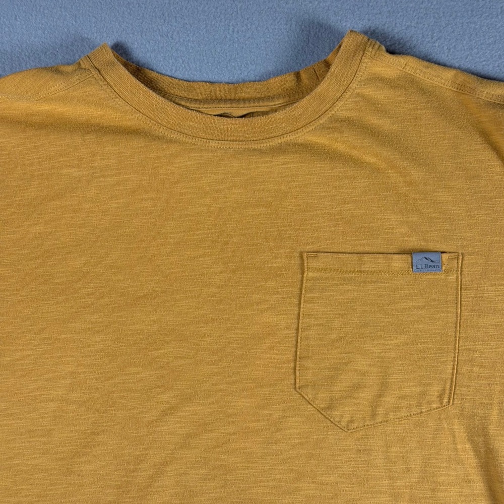 LL Bean Mens Large Mustard Yellow Slub Knit Pocket T-Shirt hiking Short Sleeve